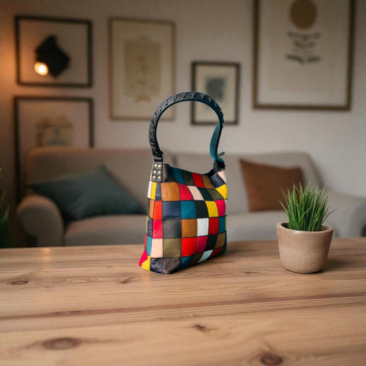 Handmade Cowhide Leather Tote Bag Patchwork Purse for Women