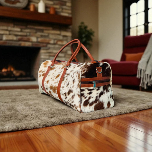 Cowhide Duffel Bag Leather Western Travel, Camping & Gym Bag-Unisex-Large Size