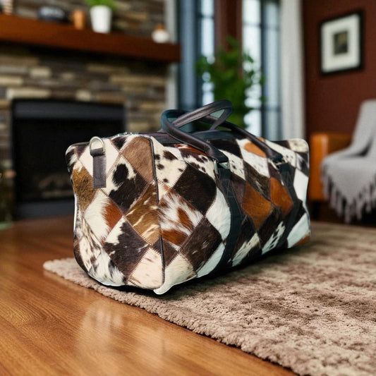 Natural Cow Hair On Leather Duffle Bag | Travel Bag For Men & Woman