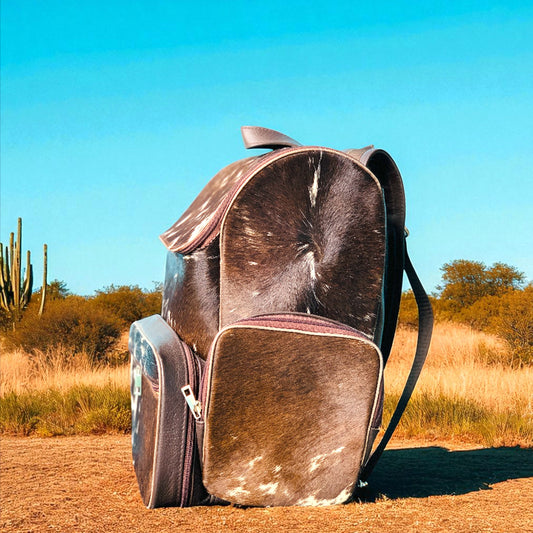 Handmade Cowhide Leather Backpack Hair-on Unique Laptop Bag for Travel & School