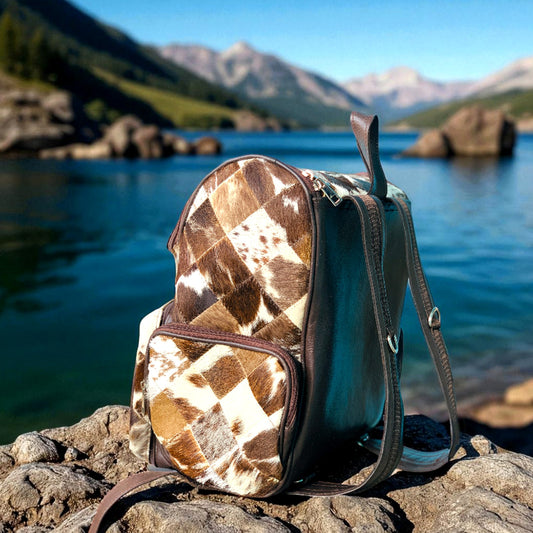 Handmade Cowhide Leather Backpack Hair-on Unique Laptop Bag for Travel & School