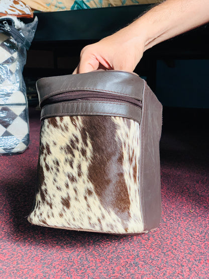 Luxury Cowhide Travel Vanity Case – Stylish Makeup & Brush Organizer for Women