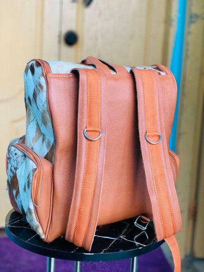 Handmade Cowhide Patchwork Backpack | Western Diaper Backpack Unique Bag