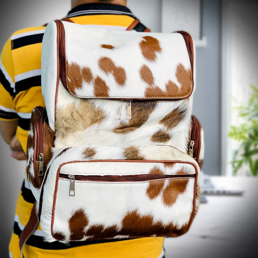 Cowhide Backpack Original leather with Hair–Western-Inspired Diaper & Travel Bag