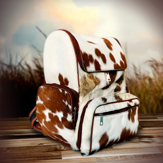 Cowhide Backpack Original leather with Hair–Western-Inspired Diaper & Travel Bag