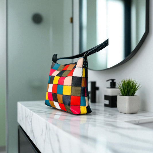 Handmade Cowhide Leather Tote Bag Patchwork Purse for Women