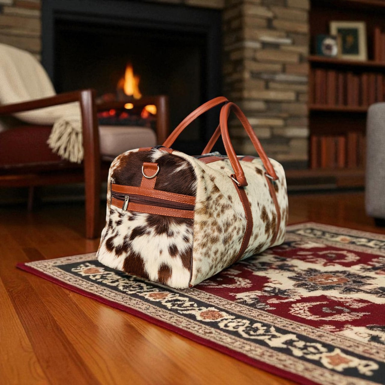 Cowhide Duffel Bag Leather Western Travel, Camping & Gym Bag-Unisex-Large Size