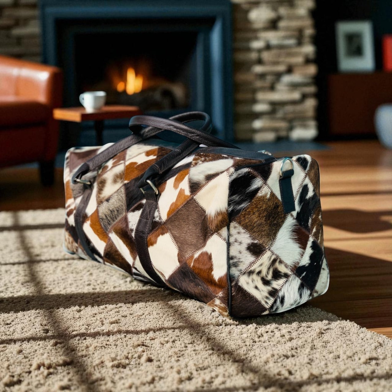Natural Cow Hair On Leather Duffle Bag | Travel Bag For Men & Woman