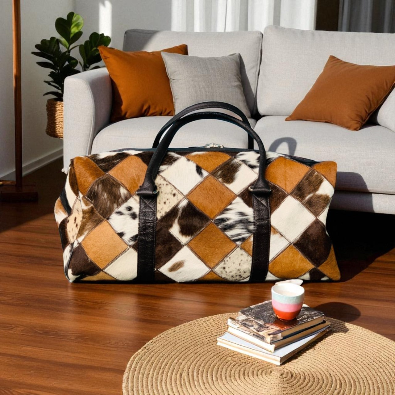Natural Cow Hair On Leather Duffle Bag | Travel Bag For Men & Woman