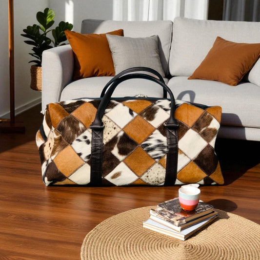 Natural Cow Hair On Leather Duffle Bag | Travel Bag For Men & Woman