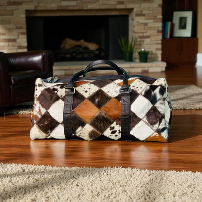 Natural Cow Hair On Leather Duffle Bag | Travel Bag For Men & Woman