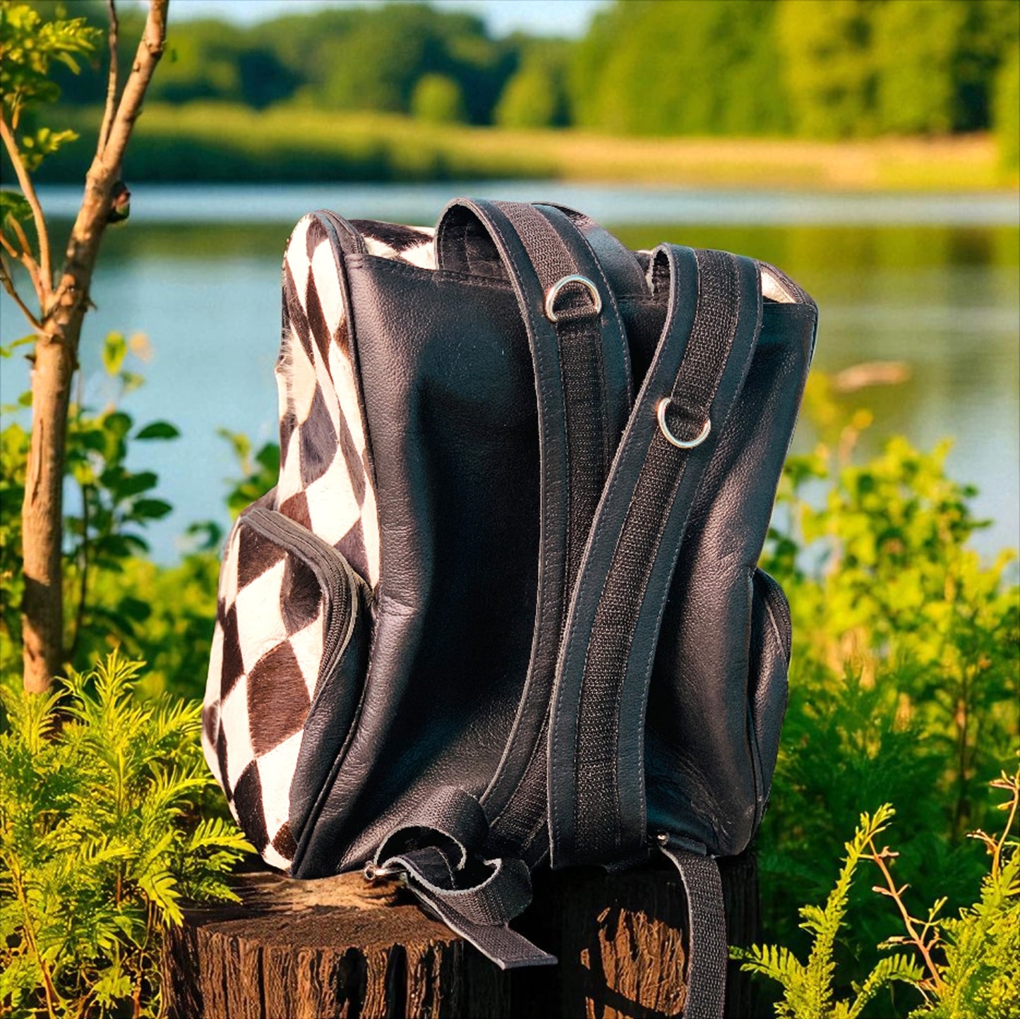 Natural Cowhide Backpack Original leather with Hair on it-Western Diaper Bag