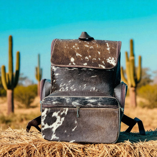 Handmade Cowhide Leather Backpack Hair-on Unique Laptop Bag for Travel & School