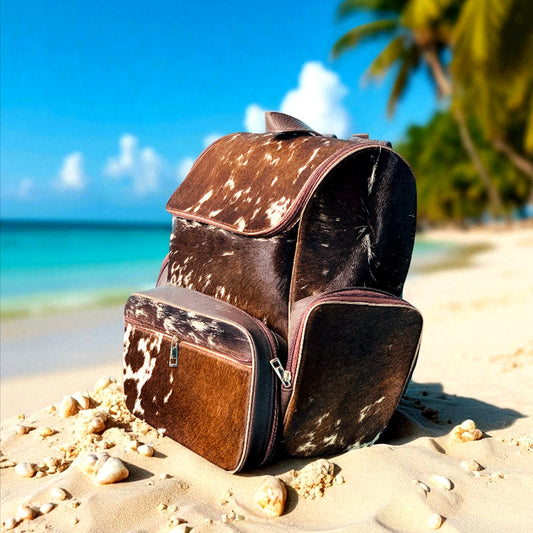 Handmade Cowhide Leather Backpack Hair-on Unique Laptop Bag for Travel & School