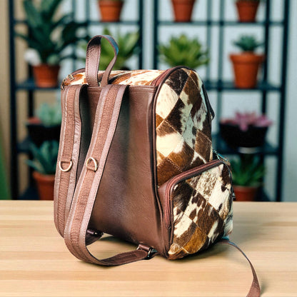 Handmade Cowhide Leather Backpack Hair-on Unique Laptop Bag for Travel & School