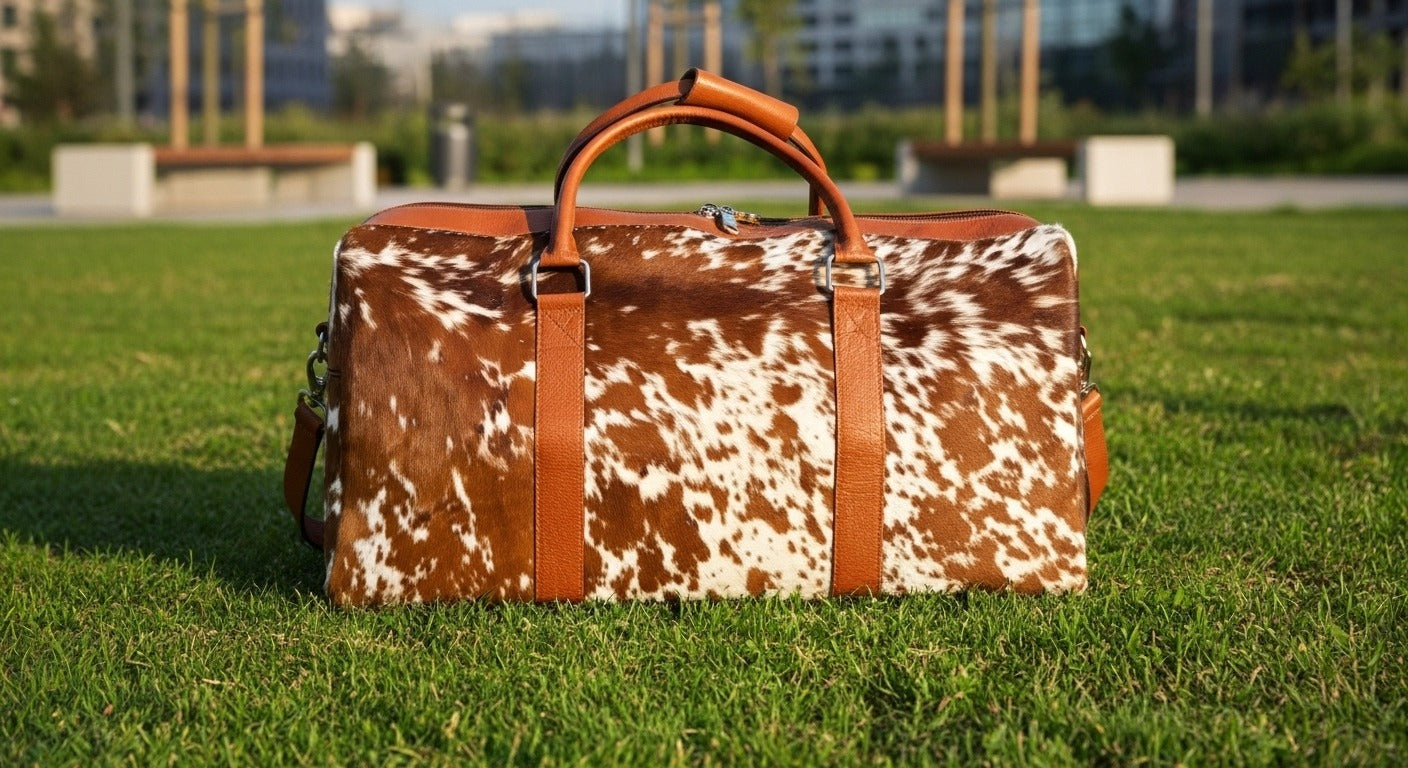 100% Natural COWHIDE Duffel Bag Hair On Leather TRAVEL Bag