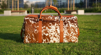 100% Natural COWHIDE Duffel Bag Hair On Leather TRAVEL Bag
