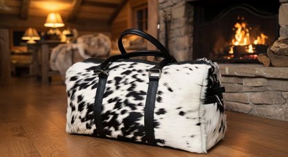 100% Natural Cowhide Duffle Bag – Hair-On Leather Travel Bag durable