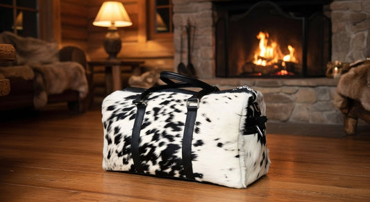 100% Natural Cowhide Duffle Bag – Hair-On Leather Travel Bag durable