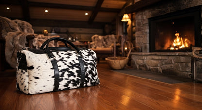 100% Natural Cowhide Duffle Bag – Hair-On Leather Travel Bag durable