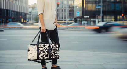 100% Natural Cowhide Duffle Bag – Hair-On Leather Travel Bag durable