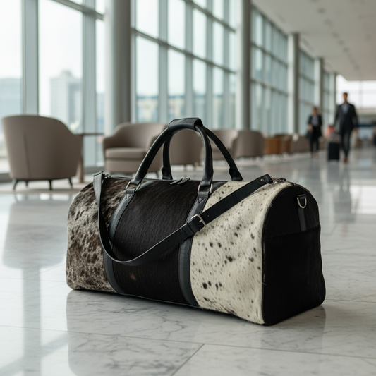 100% Genuine Cowhide Duffle Bag – Hair-On Leather Travel Bag durable